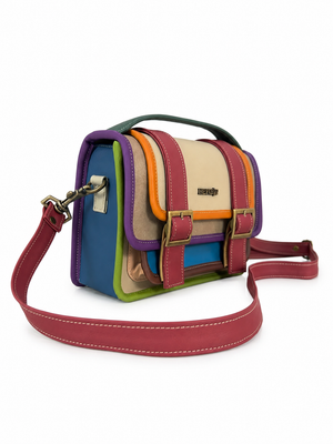 Cartera manos libres Ivy grande, color beige y azul
