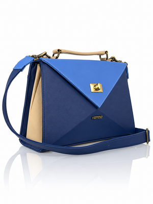 Cartera manos libres Siena grande, color celeste y azul oscuro