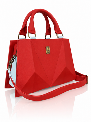 Cartera manos libres Francia grande, color rojo y azul bebé