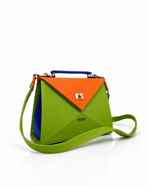 Cartera manos libres Siena grande, color naranja y verde