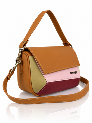 Cartera manos libres Naomi Soft, color miel y vinotinto