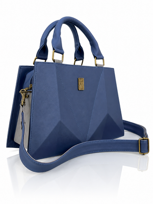 Cartera manos libres Francia grande, color azul oscuro y plateado