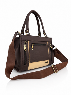 Cartera manos libres Totti mediana, color café y beige