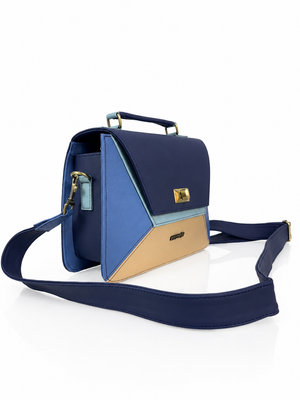 Cartera manos libres Victoria grande, color azul y beige
