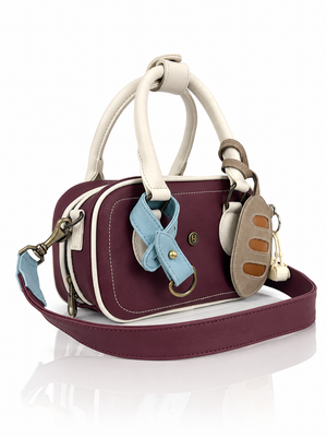 Cartera manos libres la Baguette mediana, color vinotinto y crema