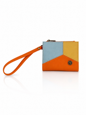Billetera Electra, color azul y naranja
