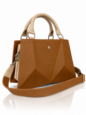 Cartera manos libres Francia grande, color miel y beige