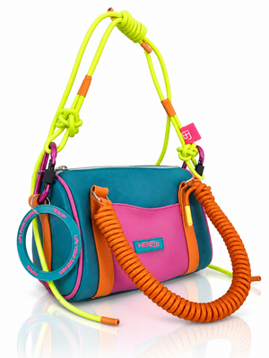 Cartera manos libres Boston Nudos, color turquesa y naranja