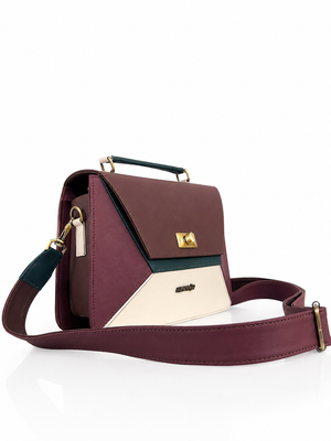 Cartera manos libres Victoria grande, color café y blanco