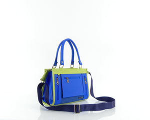 Cartera manos libres Totti mediana, color verde y azul rey