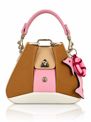 Cartera manos libres Dubai color camel y rosado de Hereje, colección Siete Colores