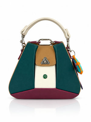 Cartera manos libres Dubai color verde y vinotinto de Hereje, colección Siete Colores
