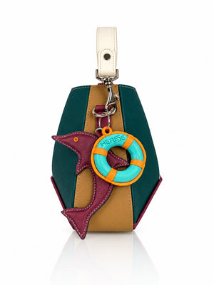 Cartera manos libres Dubai color verde y vinotinto de Hereje, colección Siete Colores