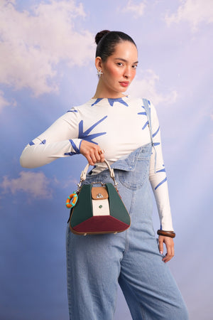 Cartera manos libres Dubai color verde y vinotinto de Hereje, colección Siete Colores