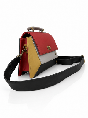 Cartera manos libres mini Lucca, color vinotinto y gris