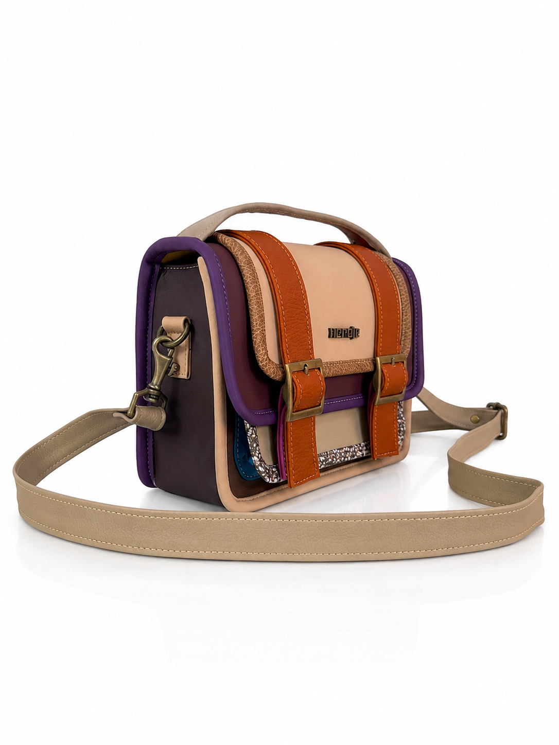 Cartera manos libres Ivy grande, color beige y café