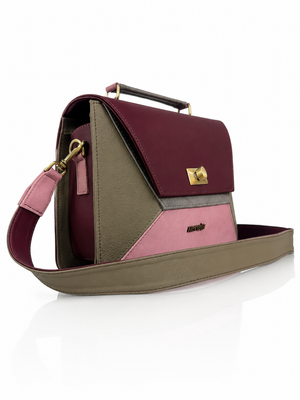 Cartera manos libres Victoria grande, color vinotinto y rosado