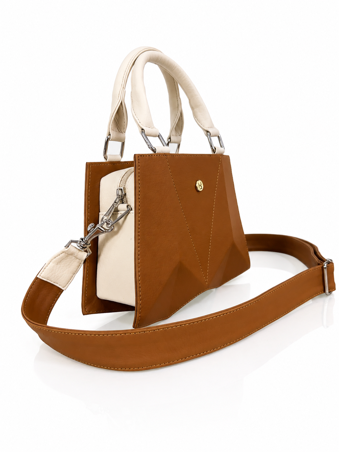 Cartera manos libres New Francia, color miel y almendra