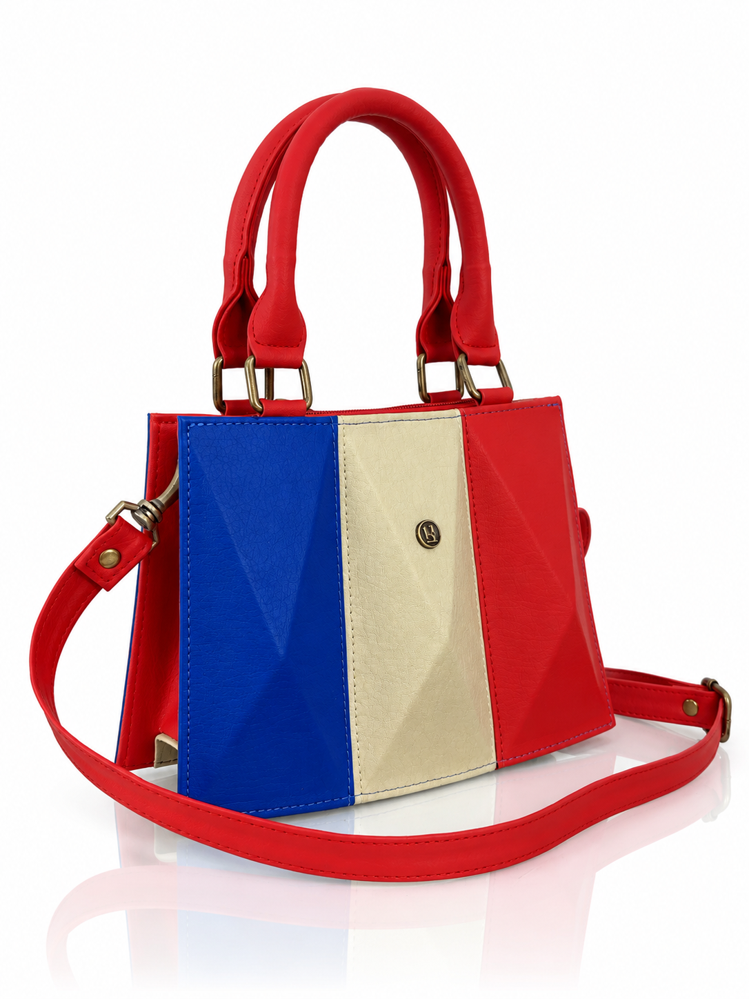Cartera manos libres mini Praga, color rojo y azul rey
