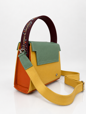 Cartera manos libres Saturno, color safari y mostaza