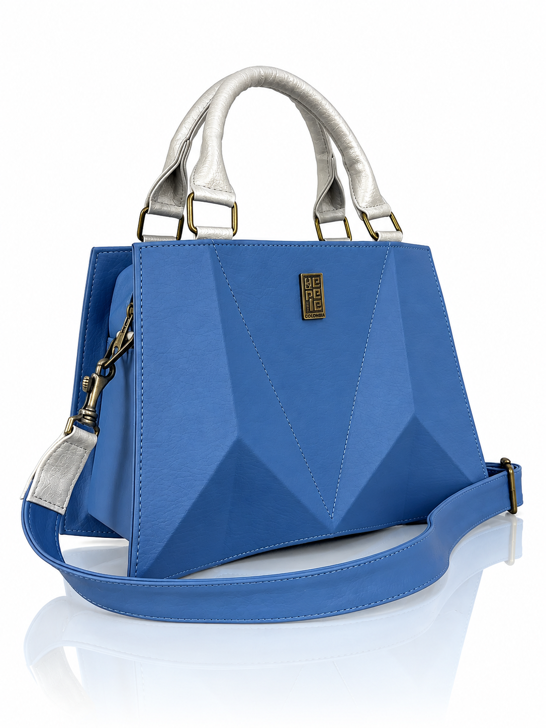 Cartera manos libres Francia grande, color celeste y satín
