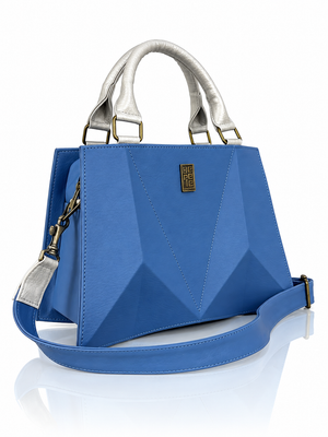 Cartera manos libres Francia grande, color celeste y satín
