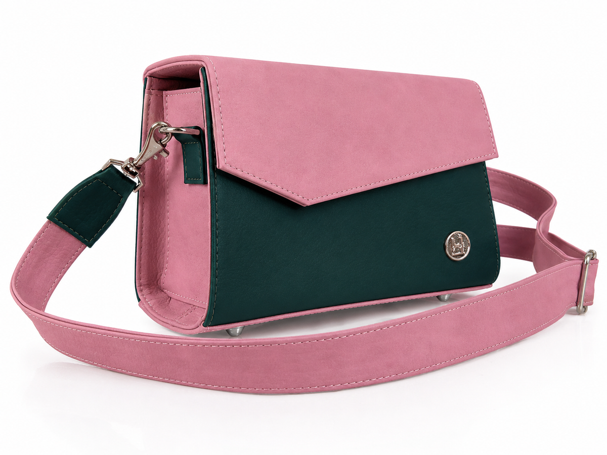 Bolso manos libres Mercurio, color rosado y verde
