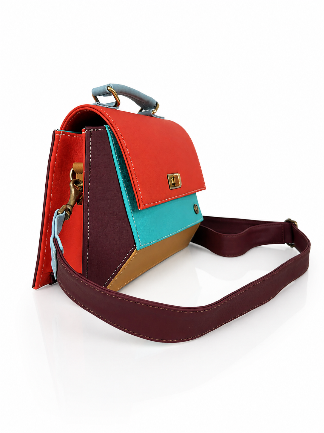 Cartera manos libres mini Lucca, color salmón y turquesa