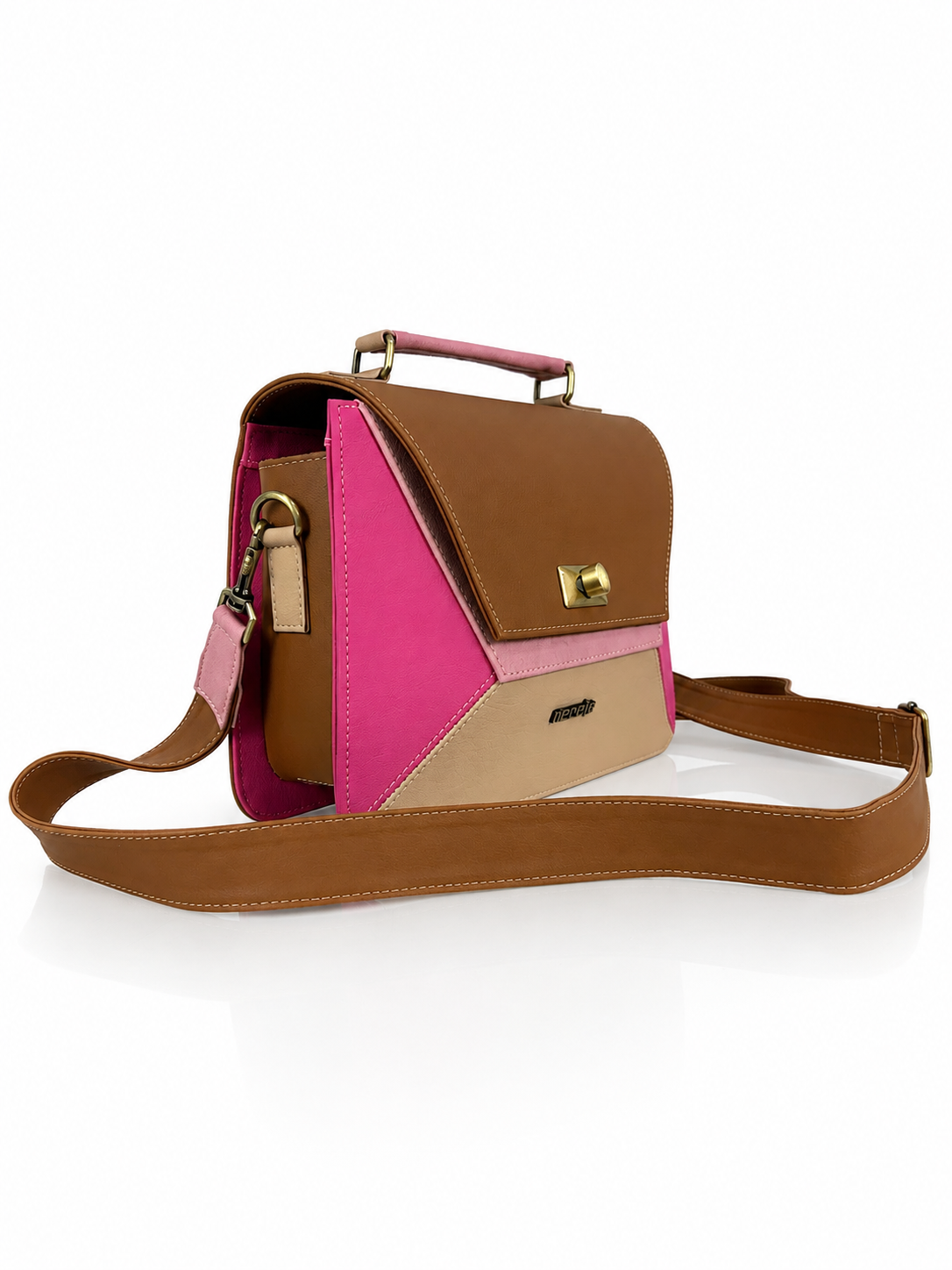 Cartera manos libres Victoria grande, color miel y beige