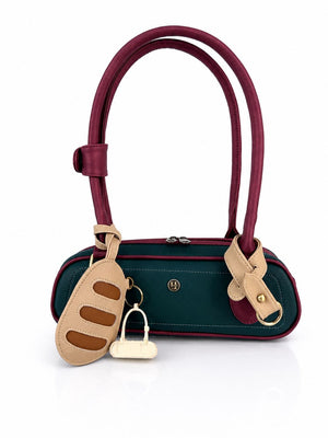 Cartera la Baguette mini, color verde y vinotinto