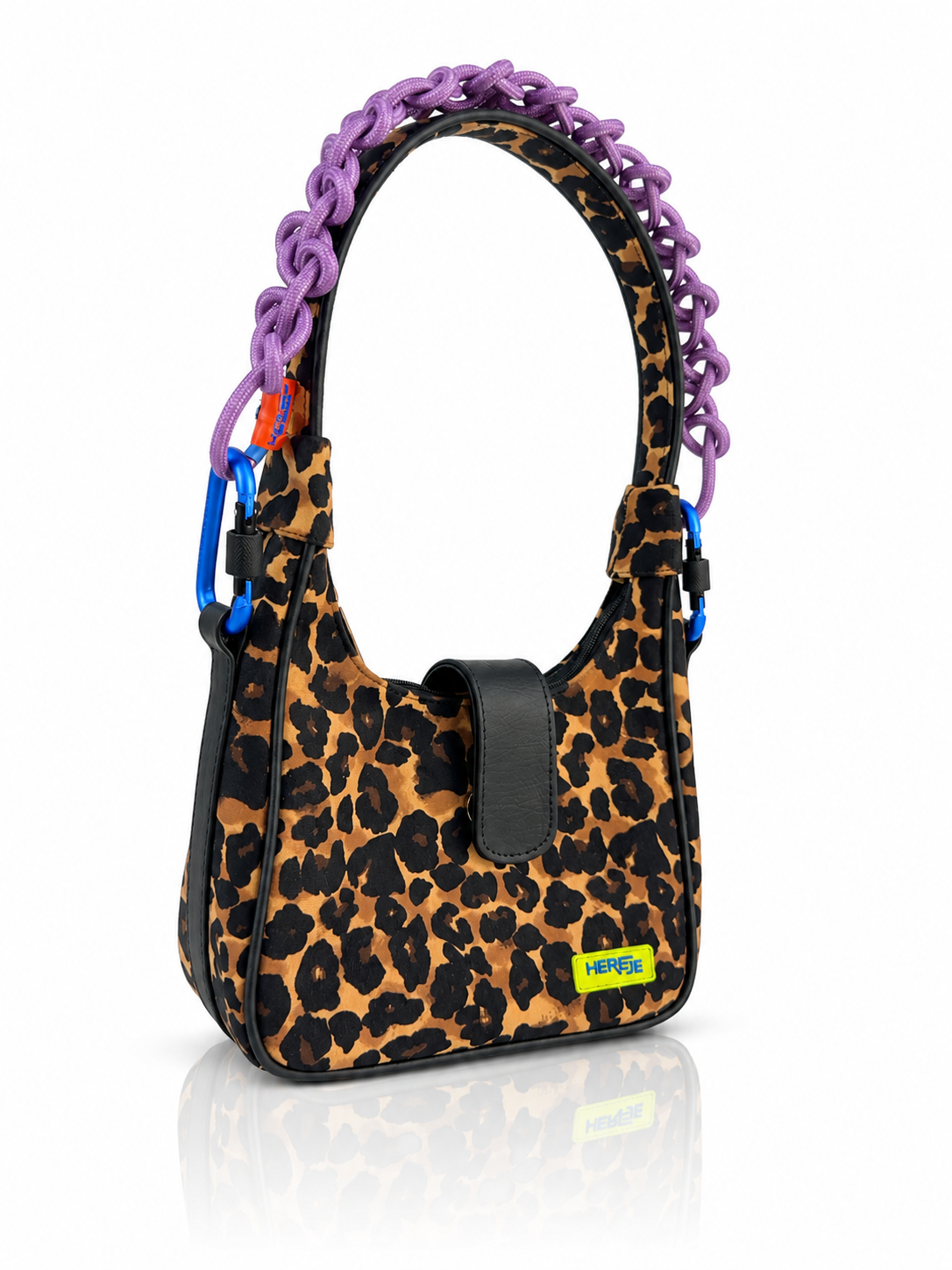 Cartera Niza, color negro y leopardo