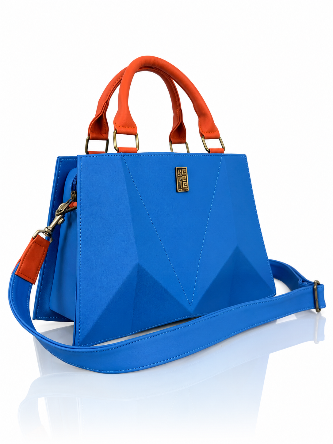 Cartera manos libres Francia grande, color celeste y salmón
