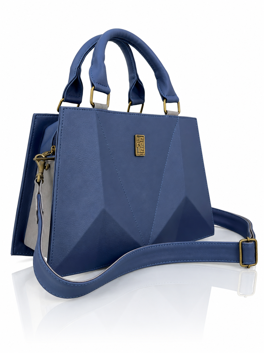 Cartera manos libres Francia grande, color azul oscuro y plateado