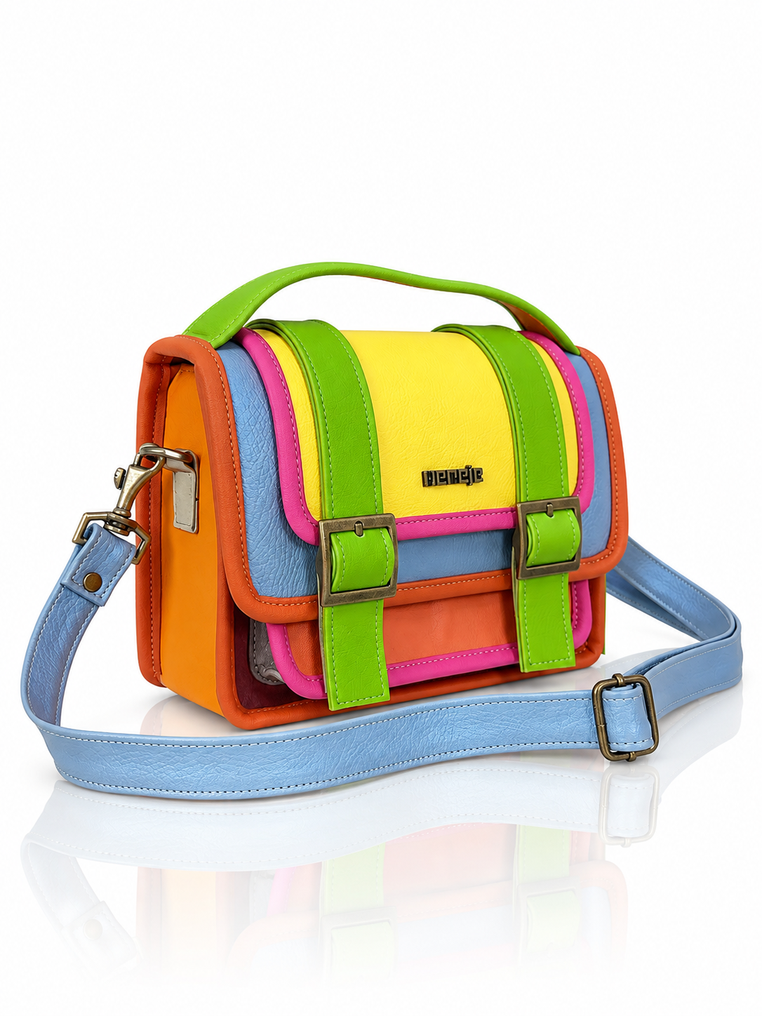 Cartera manos libres Ivy grande, color amarillo y verde