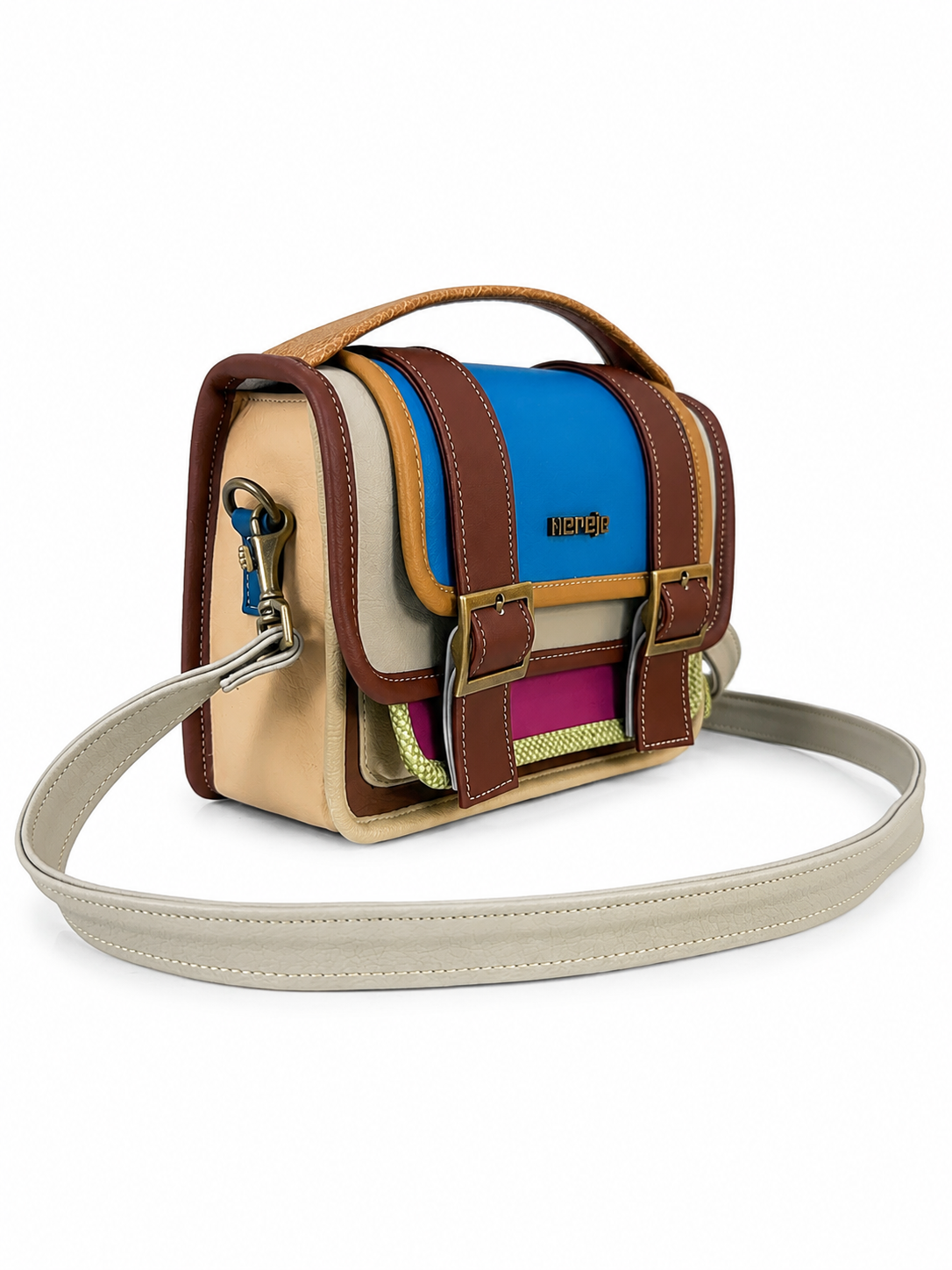 Cartera manos libres Ivy grande, color azul y beige
