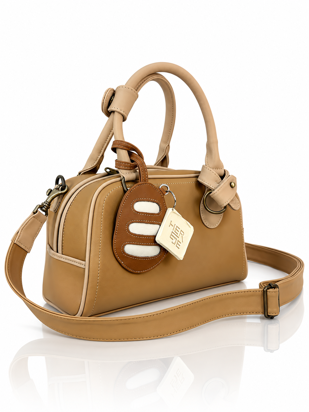 Cartera manos libres la Baguette grande, color beige y arena