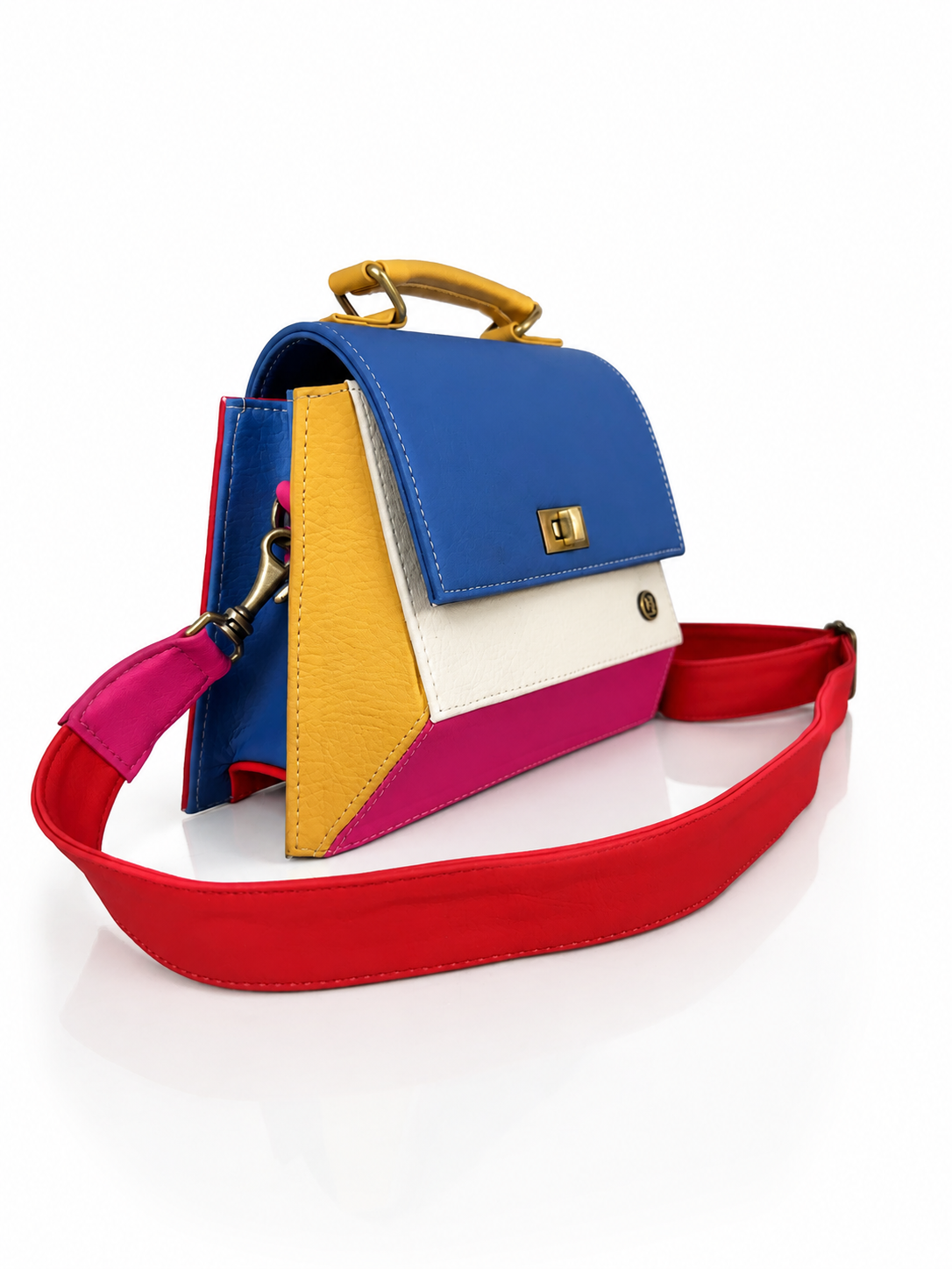 Cartera manos libres mini Lucca, color celeste y blanco