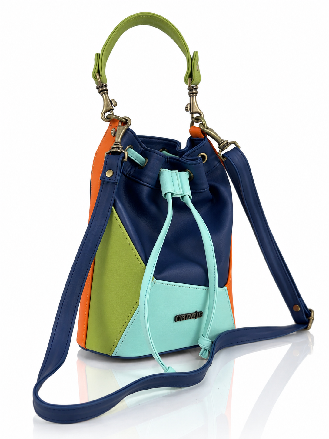 Cartera manos libres Seúl, color azul oscuro y naranja