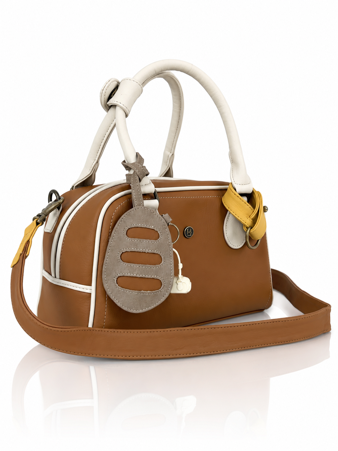 Cartera manos libres la Baguette grande, color miel claro y almendra