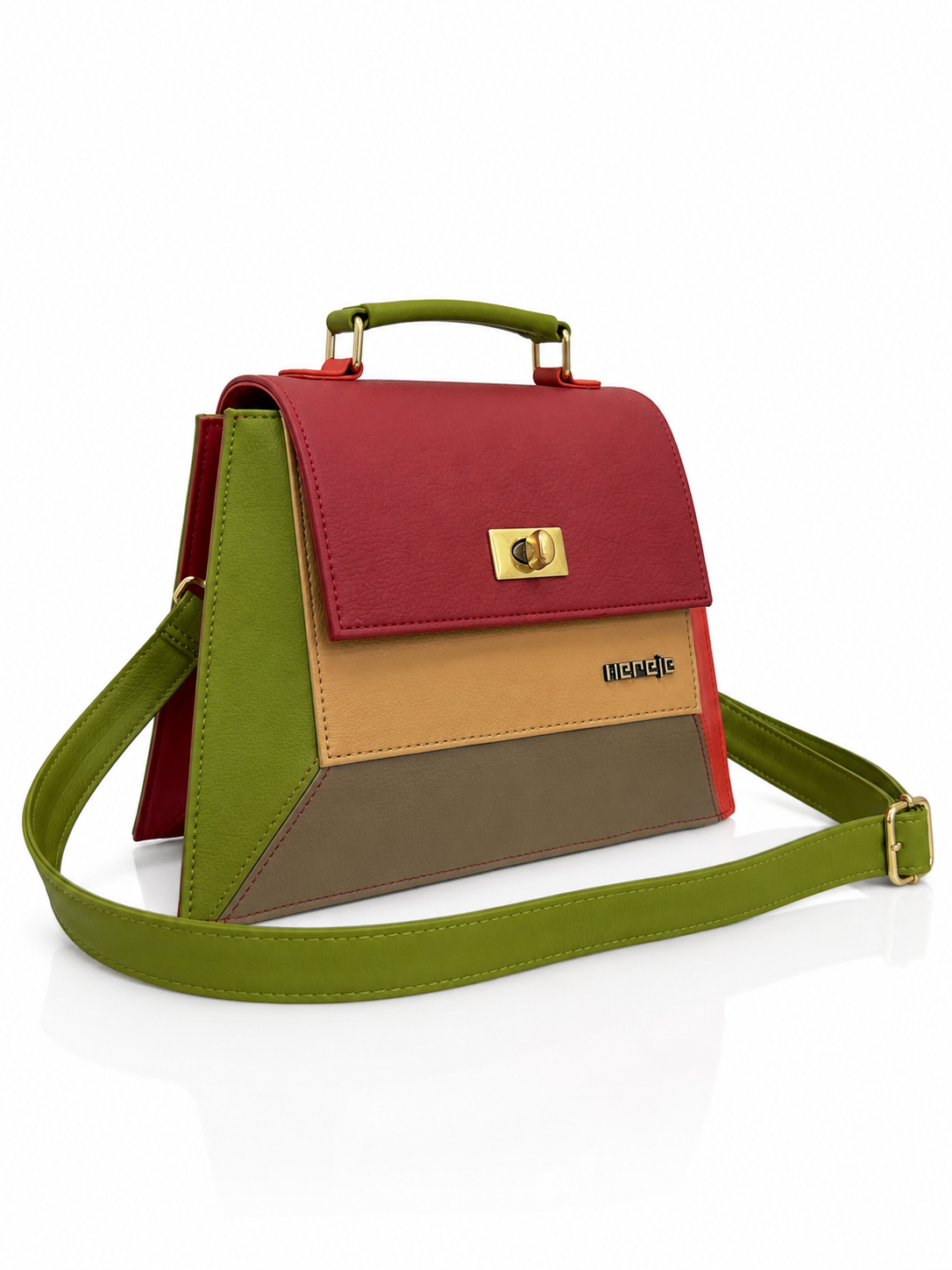 Cartera manos libres Lucca, color vinotinto y verde