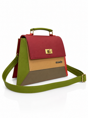 Cartera manos libres Lucca, color vinotinto y verde