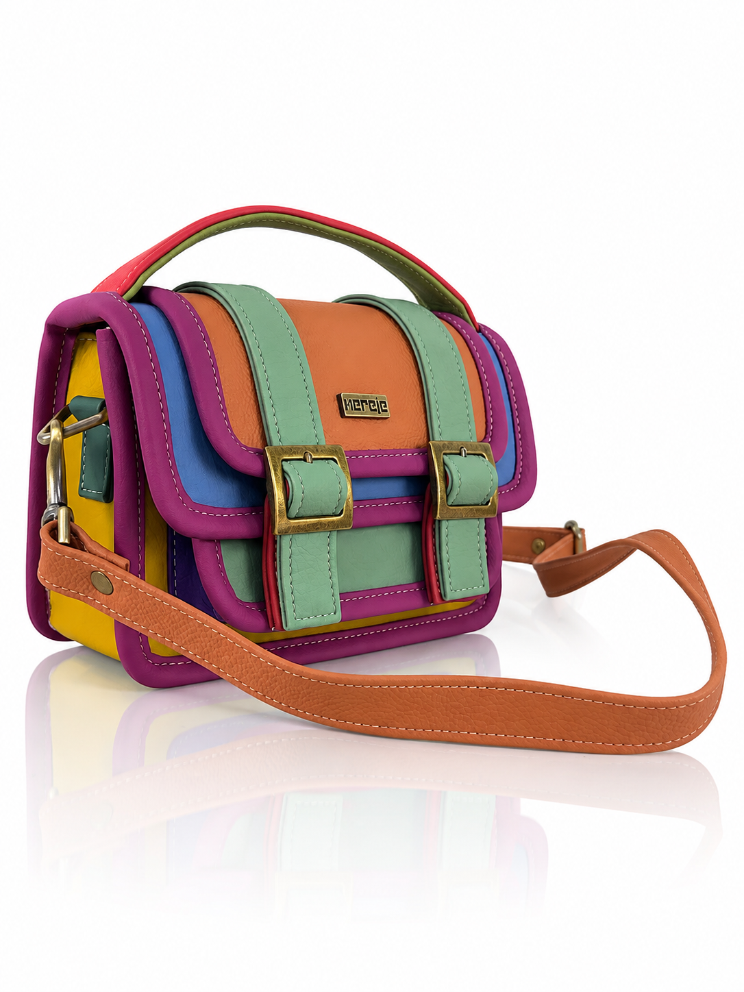 Cartera manos libres Ivy mini, color naranja y moraleche