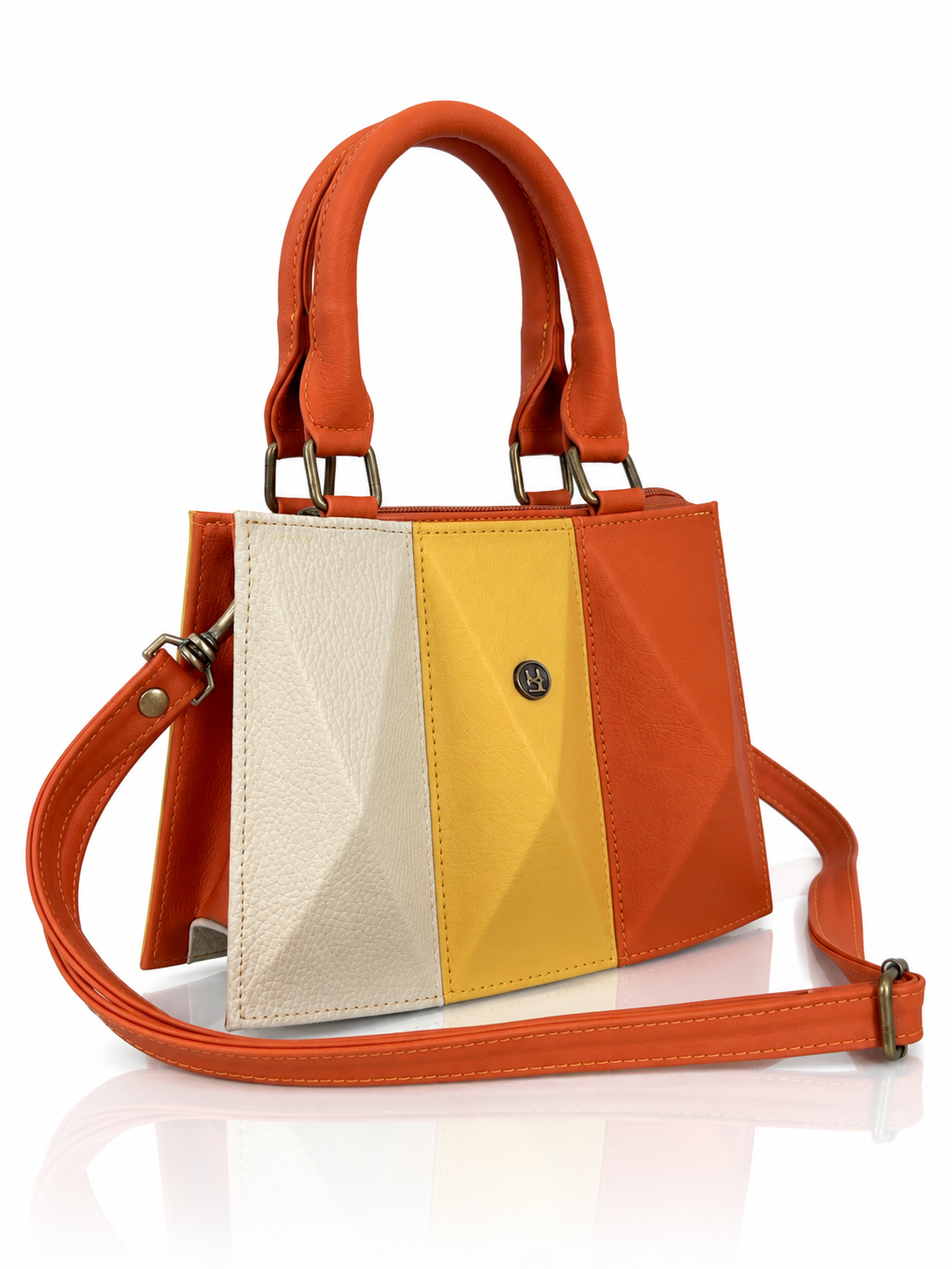 Cartera manos libres mini Praga, color mostaza y salmón