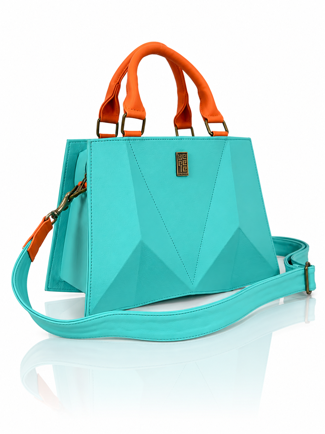 Cartera manos libres Francia grande, color menta y naranja