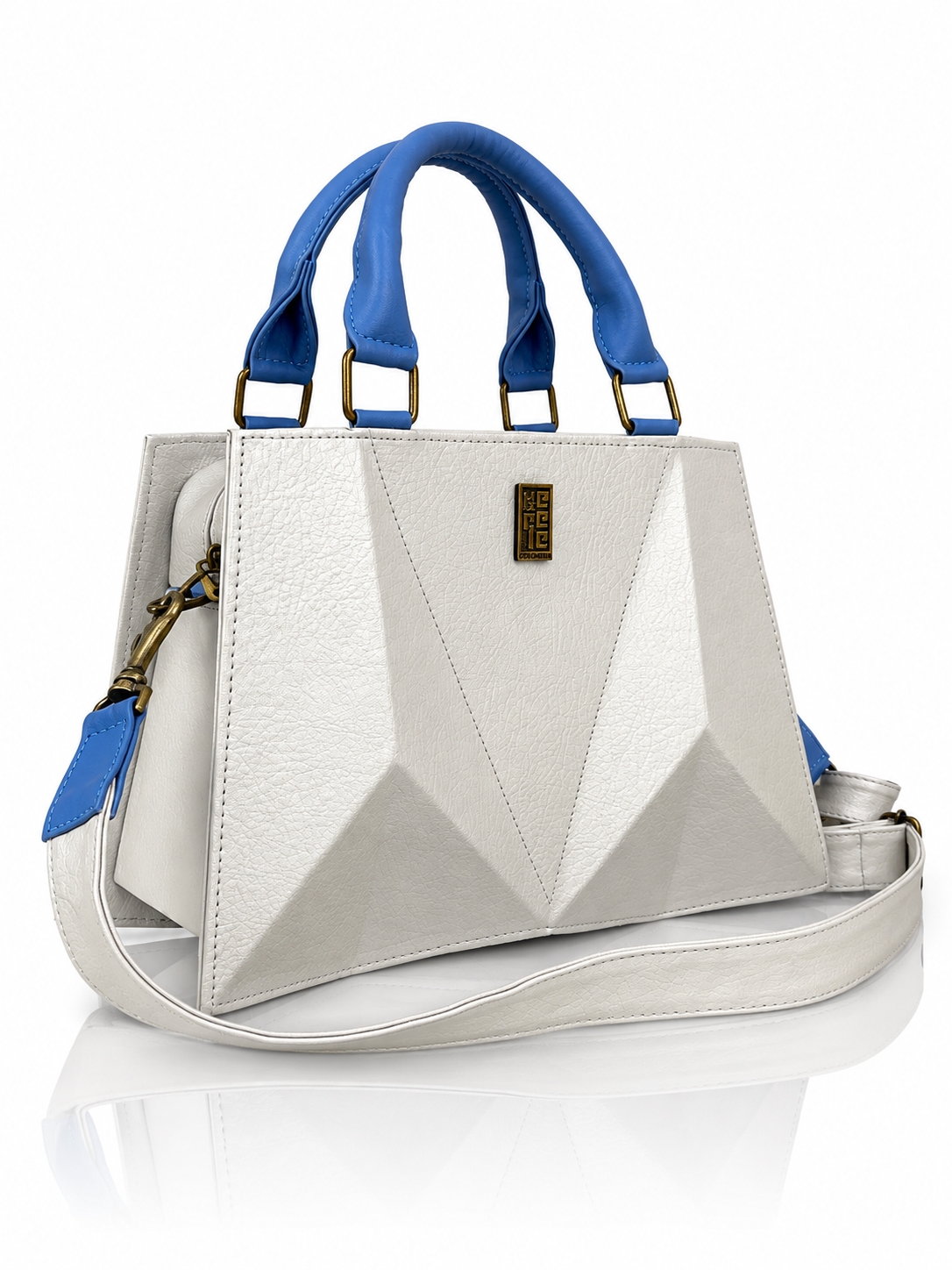 Cartera manos libres Francia grande, color hielo y celeste
