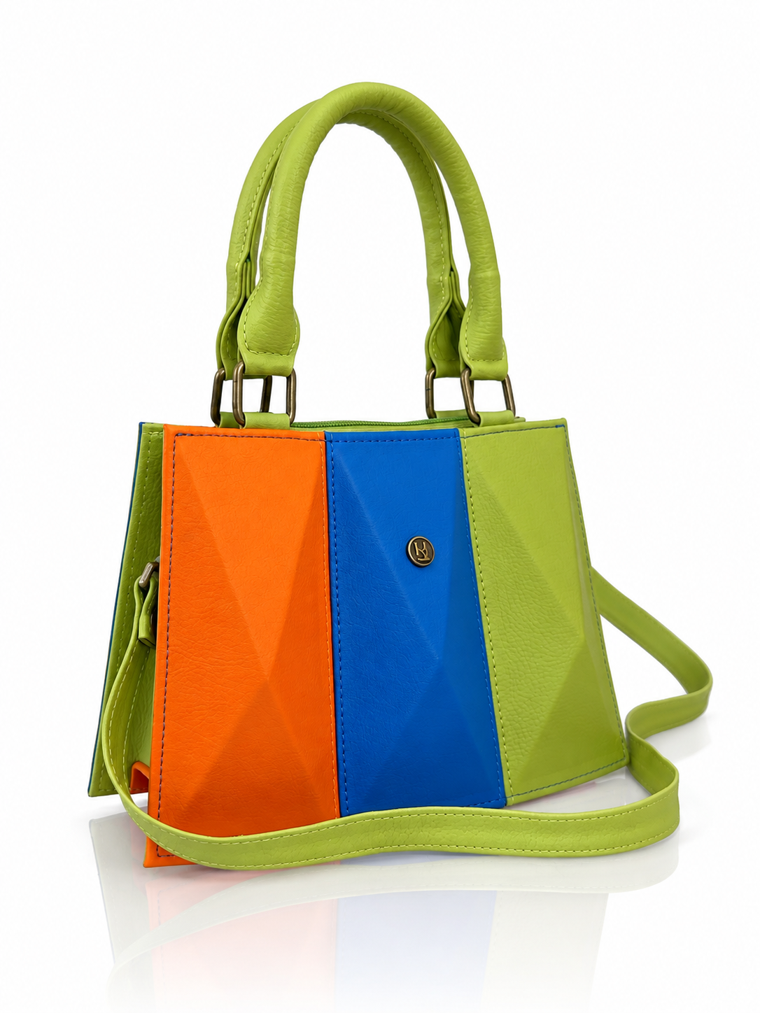 Cartera manos libres mini Praga, color verde y celeste