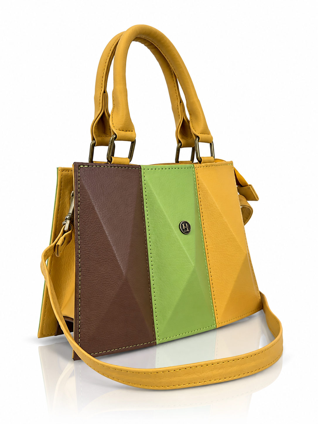Cartera manos libres mini Praga, color mostaza y verde claro