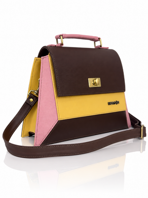 Cartera manos libres Lucca, color café y mostaza