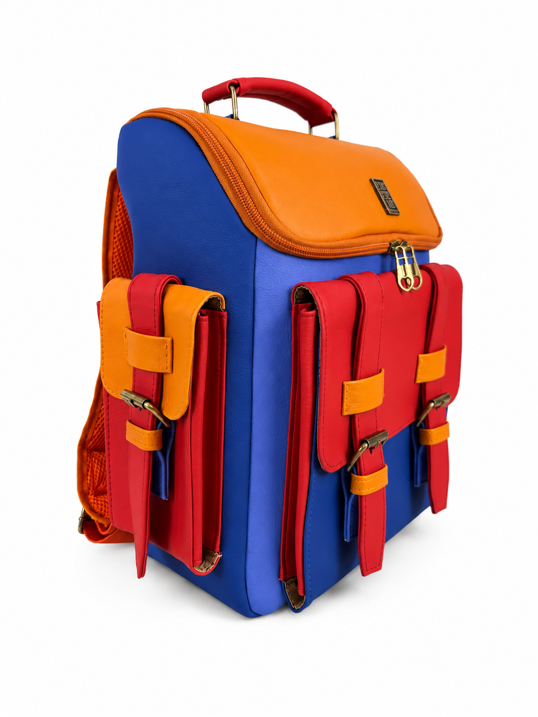 Morral Everest mediano, color naranja y azul