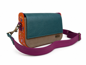 Cartera manos libres Venus, color turquesa y taupe